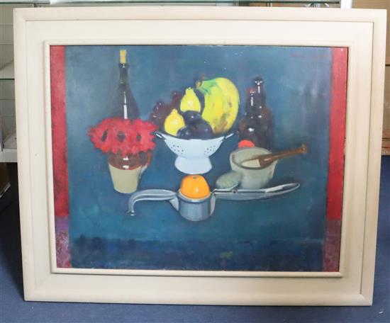 § Norman Kirkham R.G.I. (Scottish b.1936) Table top still life 28 x 36in.